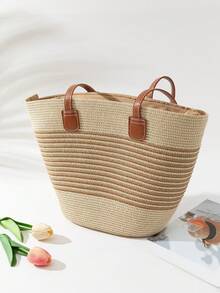 Set de 1 sombrero + 1 bolso en estilo bohemio para mujer, ideal para vacaciones - Beige y caqui - Ver 6