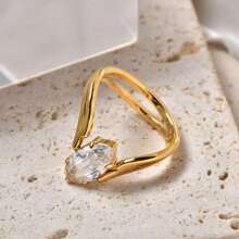 1pc Zirconia Stainless Steel Ring, Non-Fading, Luxurious Ladies Fashion Jewelry