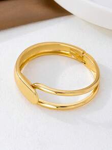 3pcs Luxury Exaggerated Geometric Hollow Design Gold Metal Smooth Open Bangle Bracelets, Stackable Bracelets For Women, Suitable For Daily, Party, Holiday, Heavy Jewelry Gift - Gold - View 5