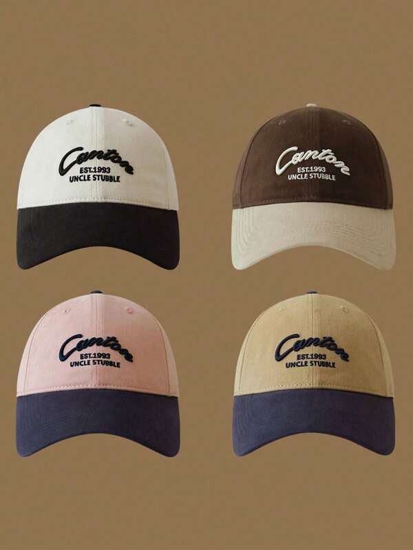 1 pièce Casquette de baseball pour femmes avec bloc de couleurs, lettre brodée, chapeau polyvalent à visière mode convenant aux activités de plein air et à un usage quotidien