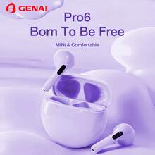 GENAI PRO6 TWS 真无线立体声 HiFi 耳机，无线耳塞式防噪耳机内置麦克风听筒 IPX5 防水，适合运动女性女孩礼物，紫色 - 淡紫色 - 查看 11