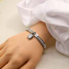 2025 European & American Minimalist Stainless Steel 316L Luxury Lock Bangle Bracelet, Silver/Gold/Rose Gold Color, Elegant Women's Fashion Jewelry Gifts For Girlfriend, Friends, Family, Teachers, Parents, Premium Fashion Accessories