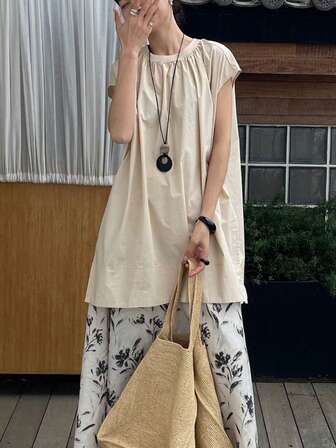 2025夏季女装新款宽松白色法式衬衫，优雅休闲长款无袖衬衫，韩版设计