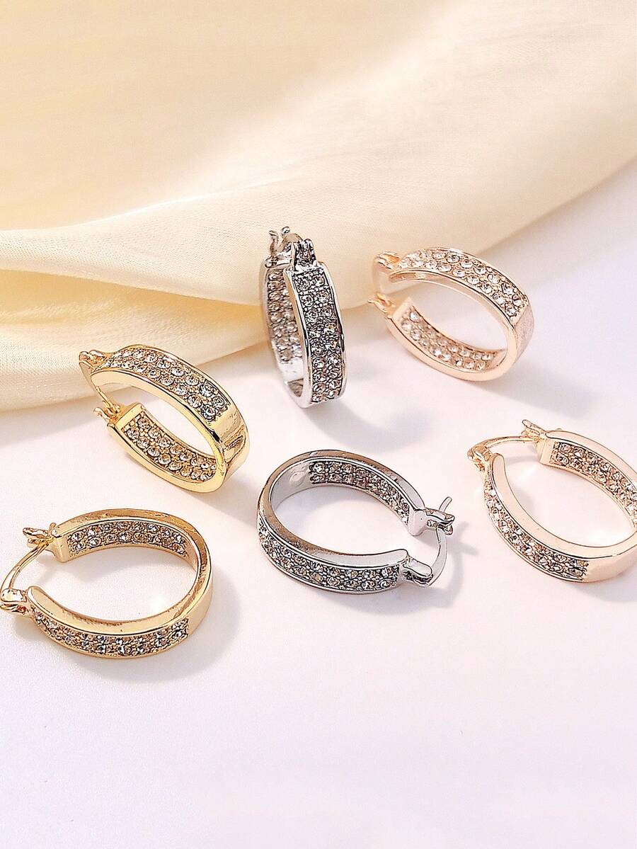 1 对时尚简约女士锆石环形耳环