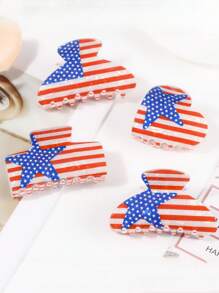 Damen Unabhängigkeitstag Haarklammer mit Hai und amerikanischer Flagge, mit hochwertigem festlichen Rechteck-Hinterkopf-Haarzubehör, geeignet für langes und dickes Haar. Mode Haarzubehör Schönheit Haarklammer Elegante Haarspange Lässig Haarklammer