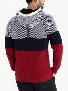 Men's Color Blocked Hooded Sweater - 紅色 - 查看 2