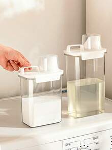 1 pieza Recipiente de almacenamiento transparente a prueba de humedad, multifuncional, a prueba de fugas con taza medidora, para detergente de ropa