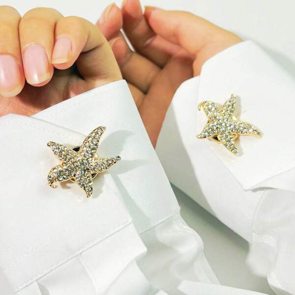 2 Pcs Starfish Shirt Button Decoration, Women's Exquisite Cufflinks, Men's Elegant Shirt Decorative Buttons, Full Brass Base, Crafts Decorative Buttons, Fancy Accessories, Business Daily Party Wedding Gifts, Exquisite Crafts