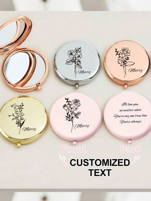 1 Stück personalisierter tragbarer Hochzeitsfavour Kompaktspiegel, kann mit Namen angepasst werden, ideales Geschenk für Braut, Brautjungfer, Freundin, Mutter, Freund, Lehrer, geeignet für Geburtstag, Jahrestag, Hochzeit, Valentinstag, Outdoor, Sommerurlaub (ohne Verpackung), Schulmaterial