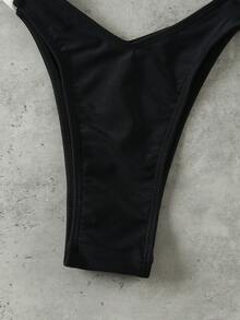 新款夏季女士黑白条纹荷叶边性感休闲沙滩度假约会比基尼套装，包含独立泳衣 - 黑與白 - 查看 5