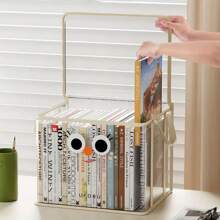 1pc Cartoon Storage Box, Foldable Dustproof Storage Rack, Transparent Zipper Storage Bag, Portable Handle Multi-Function Large-Capacity Toy Box, Suitable For Office, Home, Teacher Supplies, School Study, Stationery Supplies, Back-School Season Gifts,Back To School,School Supplies