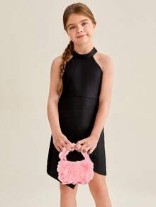1pc Kids' Fashionable Rose Flower Mini Handbag, Versatile Pleated Petal Design - Handbags - View 4