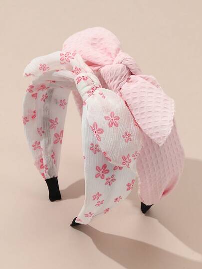 2pcs/Set Girls Rabbit Ear Floral Twist Headband Set, Suitable For Daily Decoration