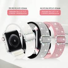 Bande stretch brillante compatible avec 38mm 40mm 41mm 42mm 44mm 45mm 46mm 49mm pour femmes, bracelet en nylon scintillant boucle solo, bracelet de poignet pailleté pour Series 10 9 8 7 6 5 4 3 2 1 SE Ultra