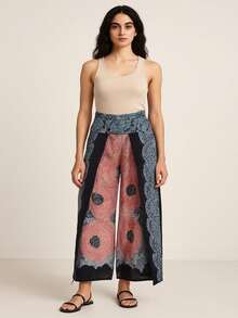 pantalón falda para mujer estilo hindú  Lunares    Elegante  Casual  Bohemio    Lino    Bolsillo  ABERTURAS - Rojo Coral - Ver 1