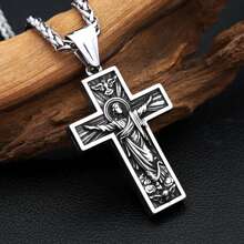 1pc Vintage Stainless Steel Jesus Cross Pendant With 60cm Chain, Suitable For Both Men And Women For Daily Wear