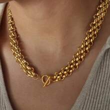 2pcs/Set Lightweight Luxury Minimalist Stainless Steel Short Necklaces - Golden Braided Chain Design, Versatile For Daily & Vacation Wear, Chunky Chain Elegant Accessory