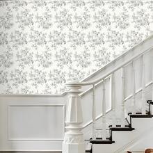 1卷复古手绘花卉图案自粘墙纸，黑白图案，17.32英寸 x 393.7英寸，可移除乙烯基材质，防水防潮，适用于客厅、卧室、厨房、玄关、家具翻新。
