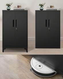 Caisson de Bureau, Placard Polyvalent, Armoire de Bureau à 2 Portes, Verrouillable, en Acier, pour Salon, Noir Mat - Noir - Voir 5
