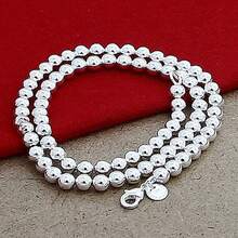 925 Silver 8MM Smooth Beads Ball Chain Necklace For Women Men Fashion Jewelry - Silver - View 3
