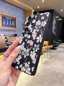 Blumen 1 Stück kreatives Blumenmuster, schwarze matte TPU-Textur, stoßfeste Handyhülle geeignet als Geschenk für Freunde, kompatibel mit Samsung, OPPO, Vivo und anderen Android-Handys
