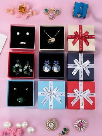 5pcs Bow Square Gift Box, Jewelry Gift Box, Small Jewelry Storage Box, Suitable For Necklaces, Rings, Earrings, Pendants. Birthday Gifts, Valentine's Day Gifts, Anniversary Gifts, Holiday Gifts. For Women Storage Organizer Travel Essentials Back To School Dormitory Storage