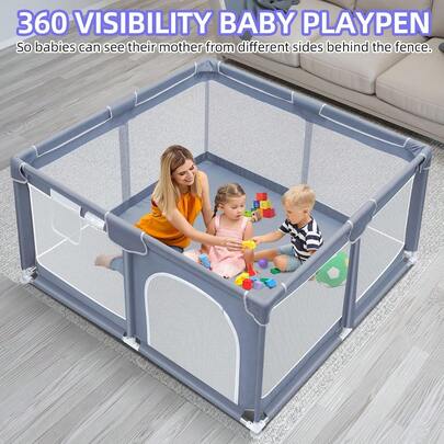Baby Playpen With Mat/Without Mat,Soft Padded Baby Fence Baby Playpen, Suitable For Family Use, Perfect For Nursery, Living Room And Outdoor Play, Baby Entertainment Play Center, Release The Child's Nature, Baby Growth Goodies,Baby Need,Baby Stuff, Essential For New Mothers