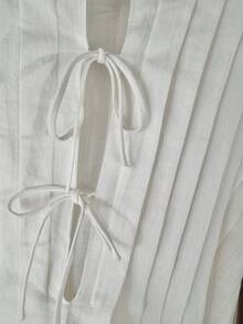 Wixra 女士无袖系带褶皱亚麻衬衫，时尚春夏设计