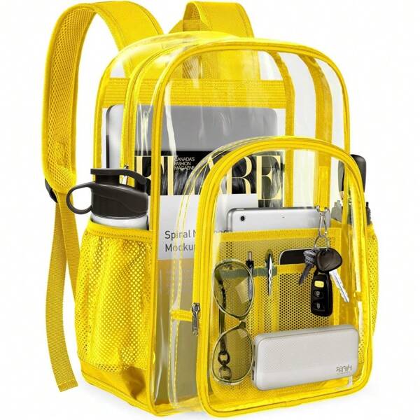 Local Delivery-- Clear Backpack Transparent Heavy Duty Bookbag See Through Bag For College Work Travel Security, Black