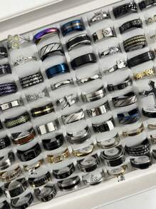 Set de 20/40/80/100 piezas de anillos decorativos con relieve romano en acero inoxidable mate, apropiado para uso diario tanto para hombres como para mujeres. Accesorios de festival con múltiples estilos para elegir. Entrega aleatoria/Directo de fábrica