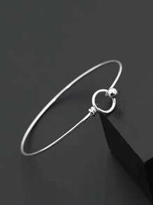 1 pieza Brazalete abierto redondo de acero inoxidable, accesorio de cadena, regalo de joyería de moda para hombres y mujeres