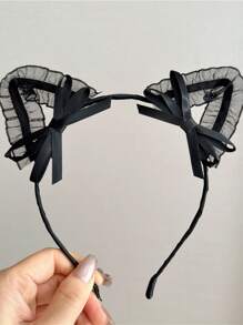 1 pieza Venda sexy para mujer, accesorio de pelo dulce y mono, venda con forma de orejas de gato de encaje (con forma de pan de vapor con orejas de gato)