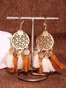 3 Pairs Fashionable Versatile Elegant Creative Vintage Bohemian Geometric Hollow Tassel Earrings Set, Suitable For Women's Daily, Party, Summer Beach Holiday, Festival Jewelry