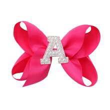 1 pieza Lazo con letra gigante brillante para niñas con perlas falsas y strass - Clip de cocodrilo elegante color rosa intenso - Accesorio de pelo dulce y lindo, regalo ideal para fiestas y festividades