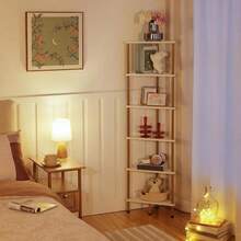 Estantería de esquina HOOBRO, estantería de pared industrial de 5 niveles con marco de metal, estantería para plantas, librería para espacios pequeños, dormitorio, sala de estar, blanco y dorado DW33CJ01 - Blanco + Oro - Ver 2