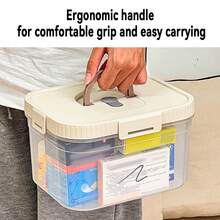 1 件透明塑料药品收纳盒带储物托盘，多功能便携式大容量药品整理盒带手柄，密封防尘防潮药品容器，可堆叠空急救箱，适用于家庭 - 彩色 - 查看 4