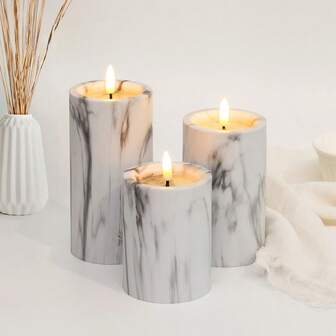 大理石纹理白黑无焰蜡烛灯，电池供电 LED 蜡烛装饰夜灯，适用于婚礼、万圣节、感恩节、圣诞节、节日派对氛围家居装饰，室内外使用（不含电池）
