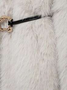 DEEKA New Autumn/Winter Faux Fur Trim Mid-Length Thick Warm Coat With Belt - Beige - View 10