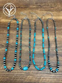 Vintage Western Style Faux Pearl Beaded Necklace, Suitable For Women And Girls To Match Daily Outfits, Party Accessories, Jewellery, Gift For Family/Friends/Yourself