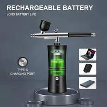 Airbrush Kit With Compressor - 48PSI High-Pressure, Non-Clogging Air Brush Set Cordless Rechargeable With 0.25mm Nozzle And Cleaning Brush For Nail Art, Makeup, Painting, And Cake Decorating - 黑色噴槍 - 查看 5