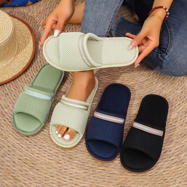 Unisex Spring Summer House Slippers, Sandwich Mesh Breathable Anti-Slip Indoor Flip Flop