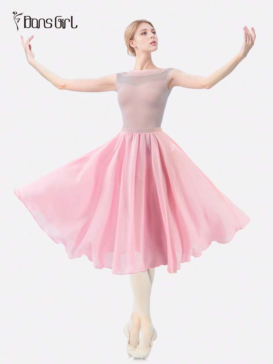 DonsGirl 1 Stück Damen eleganter fließender Chiffon Ballettrock in hellem Rosa von DonsGirl, wadenlanger Rock mit elastischem Bund für Bauchtanz, Prinzessin Party Cosplay Aufführungskostüm Tanzbekleidung