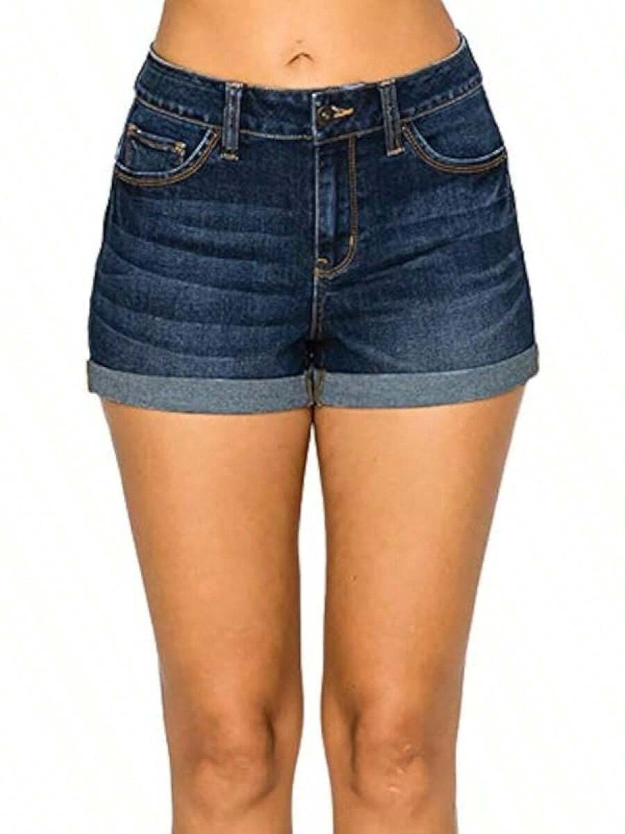 S.WAX JEAN Butt I Love You REPREVE High Waisted  Denim Shorts - Dark Denim - View 1