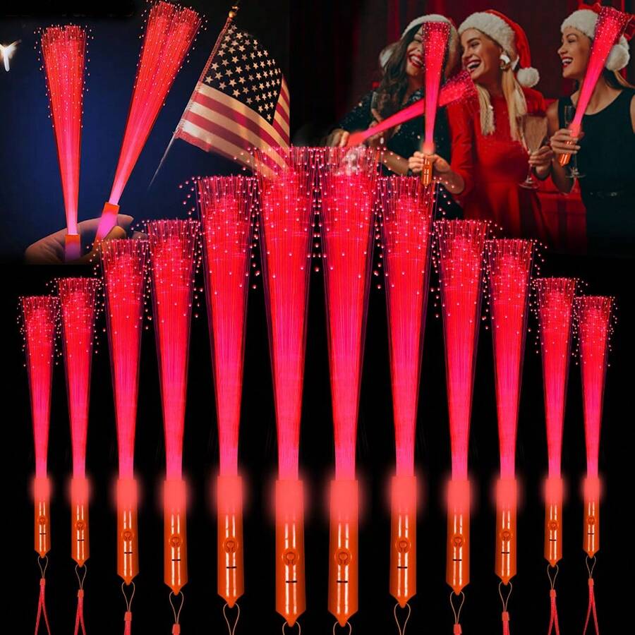 36pcs/48pcs Set LED Pink/White/Red Fiber Optic Lightstick - Party Supplies For Singles, Wedding Glow Party Favors, Suitable For Christmas, Birthday, Wedding, Concert, Bar, Halloween, New Year Party Gifts - Đỏ - Xem 1