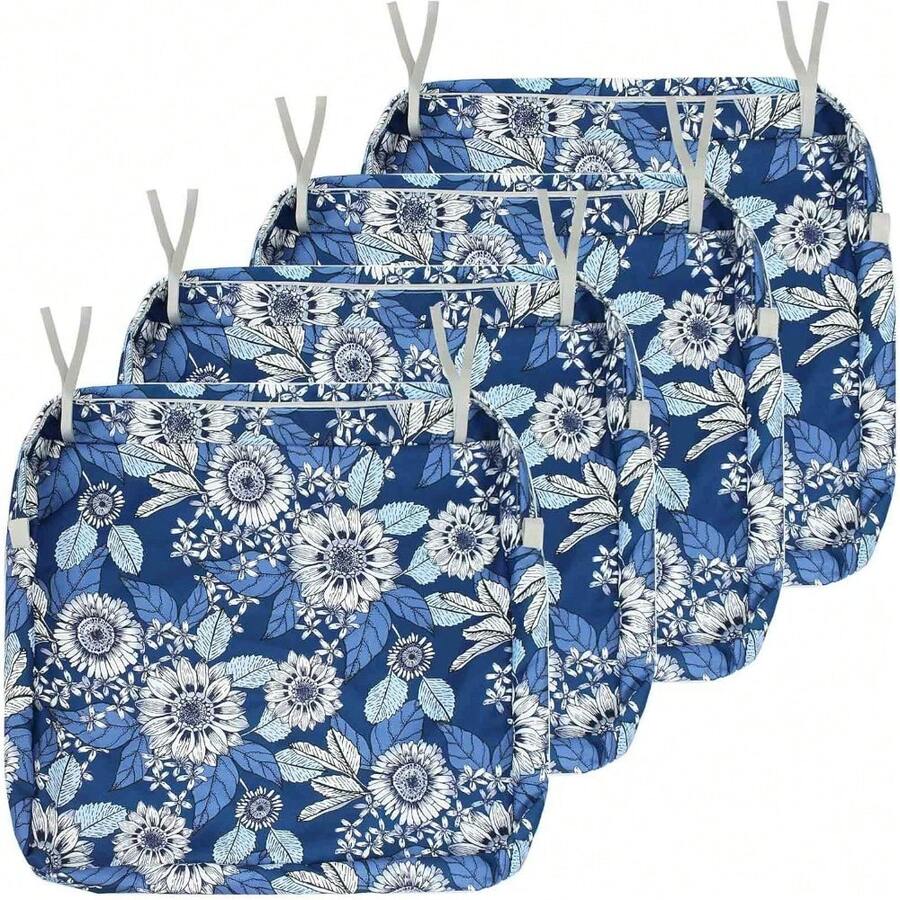 Local Delivery- Outdoor Cushion Slipcovers Waterproof 4 Pack Patio Chair Seat Cushion Covers With Zipper And Tie, 22 X 20 X 4 Inch, Replacement Cover Only - Daisy - View 1