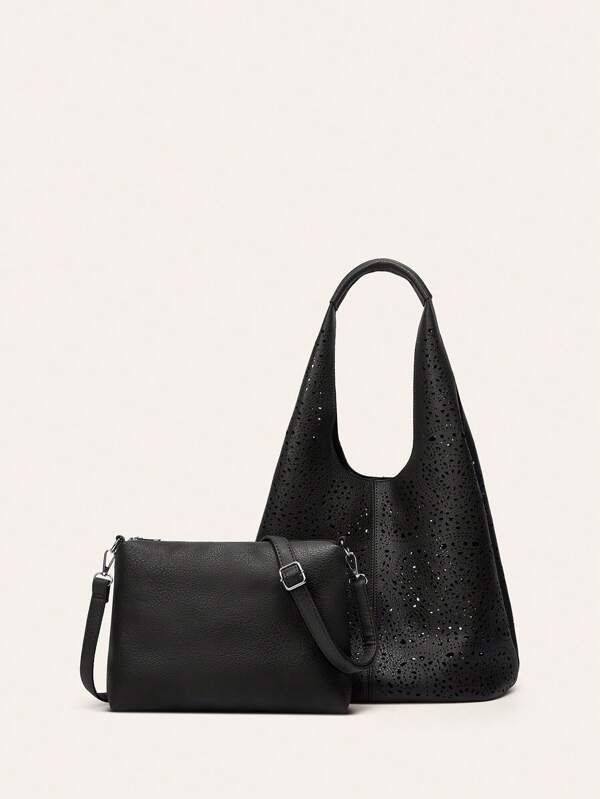 New Style Laser-Carved Hollow-Out Women's Bag, Unique Wicker Basket Style, Fashionable Tote Bag, Large Capacity, Simple Shoulder Or Hand-Held Bag