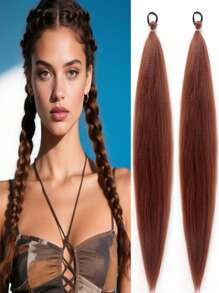 2Pcs 26Inch Halloween&Christmas Purple,Green,Blue,Pink,Red,Blonde Colorful DIY Braiding Hair Extensions Synthetic Long Yaki Straight Heat Resistrant Fluffy Ponytail Extension For Women Girls Hair Accessories