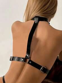 1pc Women's Sexy Gothic-Style Adjustable Chest Harness Necklace Lingerie Accessory, Party Gift, Rave - Black - View 3