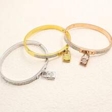 2025 European & American Minimalist Stainless Steel 316L Luxury Lock Bangle Bracelet, Silver/Gold/Rose Gold Color, Elegant Women's Fashion Jewelry Gifts For Girlfriend, Friends, Family, Teachers, Parents, Premium Fashion Accessories
