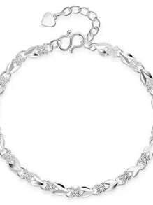 1pc Silver Clover Charm Bracelet, Holiday Gift Jewelry